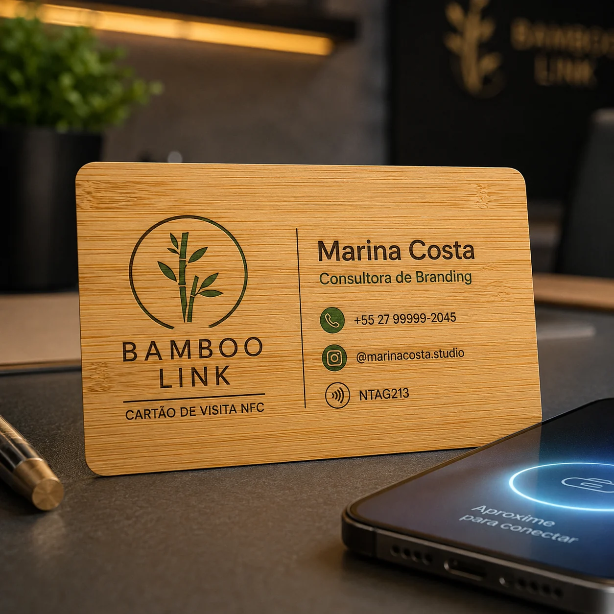 Cartão NFC de madeira para acesso de quarto de hotel Verde Haven — Vixcard