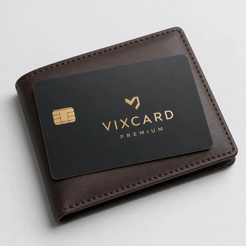 Cartão VIXCARD PREMIUM sobre carteira de couro