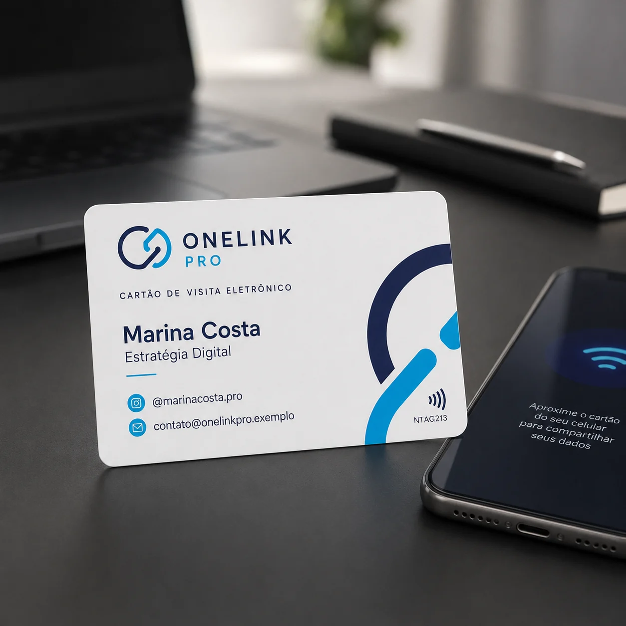 Cartão NTAG 213 de visita eletrônico OneLink Pro — Vixcard