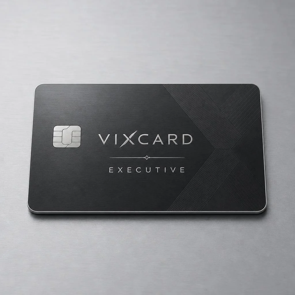 Cartão VIXCARD EXECUTIVE em superfície de aço escovado